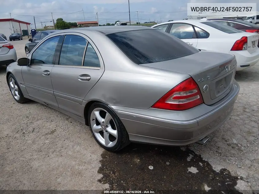 2004 Mercedes-Benz C 230 Kompressor Sport/Sport VIN: WDBRF40J24F502757 Lot: 45368132