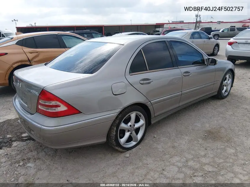 2004 Mercedes-Benz C 230 Kompressor Sport/Sport VIN: WDBRF40J24F502757 Lot: 45368132