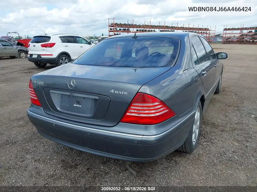 2006 Mercedes-Benz S 500 4Matic VIN: WDBNG84J66A466424 Lot: 30092052