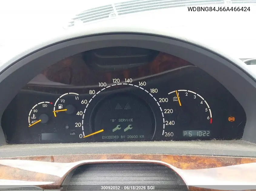 2006 Mercedes-Benz S 500 4Matic VIN: WDBNG84J66A466424 Lot: 30092052