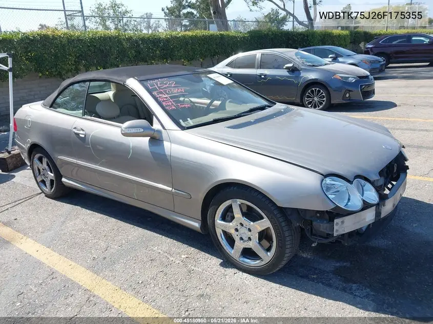 2006 Mercedes-Benz Clk 500 VIN: WDBTK75J26F175355 Lot: 45180950