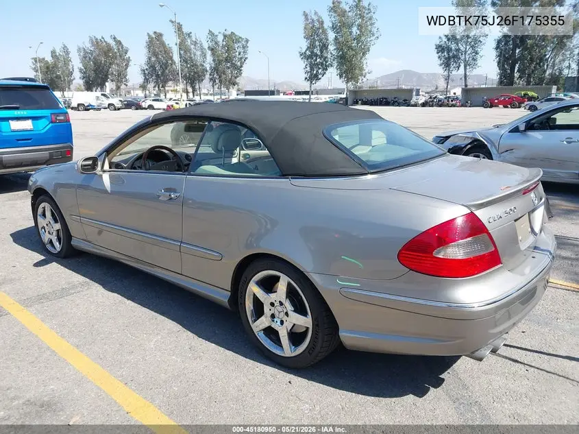 2006 Mercedes-Benz Clk 500 VIN: WDBTK75J26F175355 Lot: 45180950