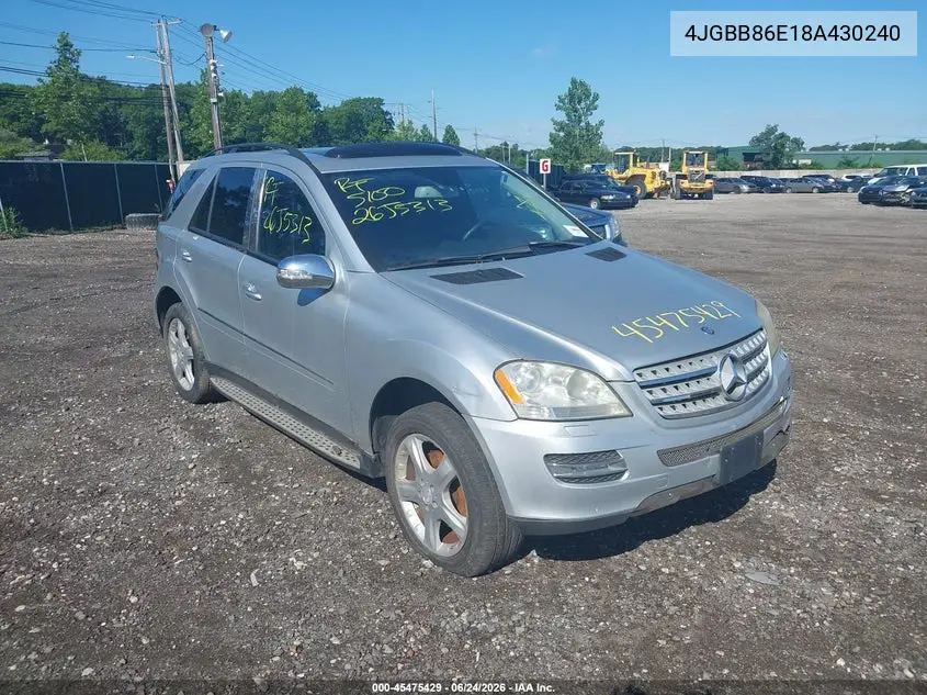 2008 Mercedes-Benz M-Class 3.5L VIN: 4JGBB86E18A430240 Lot: 45475429