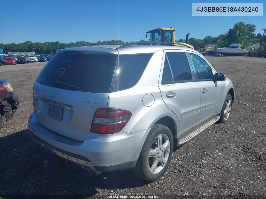 2008 Mercedes-Benz M-Class 3.5L VIN: 4JGBB86E18A430240 Lot: 45475429