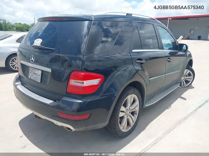 2010 Mercedes-Benz Ml 350 VIN: 4JGBB5GB5AA575340 Lot: 45357102