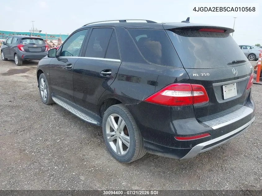 2012 Mercedes-Benz Ml 350 Bluetec VIN: 4JGDA2EB5CA010568 Lot: 30094400
