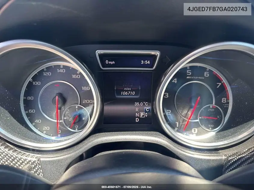 2016 Mercedes-Benz Amg Gle 63 Coupe S 4Matic VIN: 4JGED7FB7GA020743 Lot: 45601671