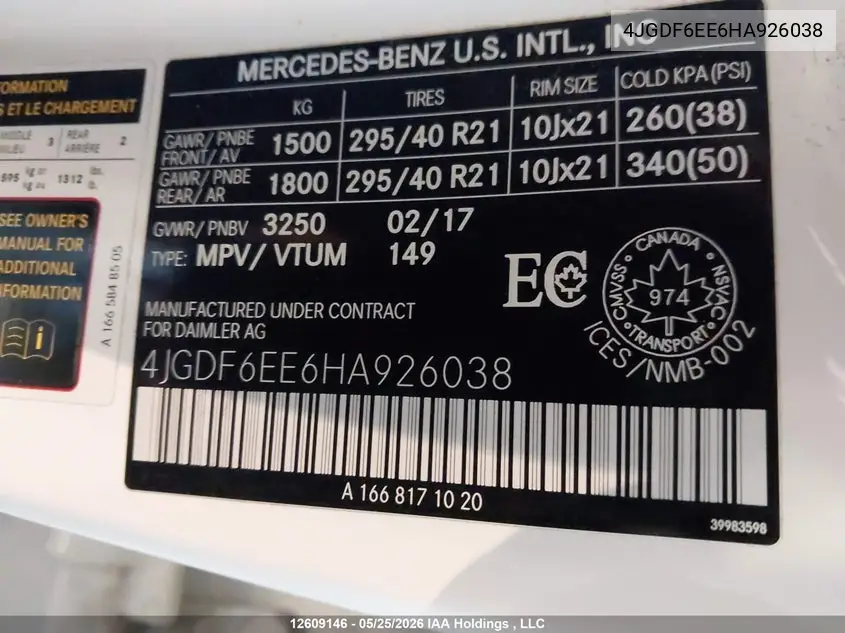 2017 Mercedes-Benz Gls 450 4Matic VIN: 4JGDF6EE6HA926038 Lot: 12609146