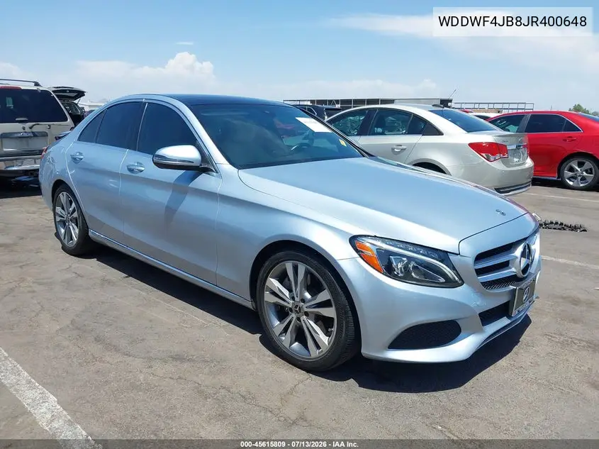 2018 Mercedes-Benz C 300 VIN: WDDWF4JB8JR400648 Lot: 45615809