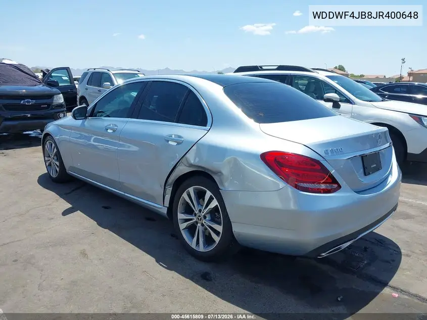 2018 Mercedes-Benz C 300 VIN: WDDWF4JB8JR400648 Lot: 45615809