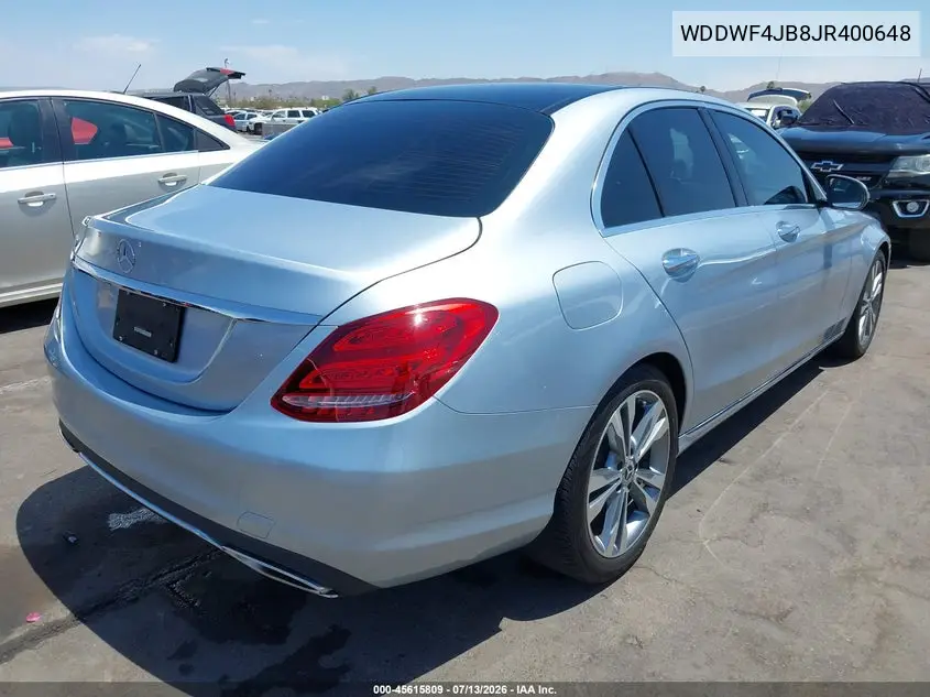 2018 Mercedes-Benz C 300 VIN: WDDWF4JB8JR400648 Lot: 45615809
