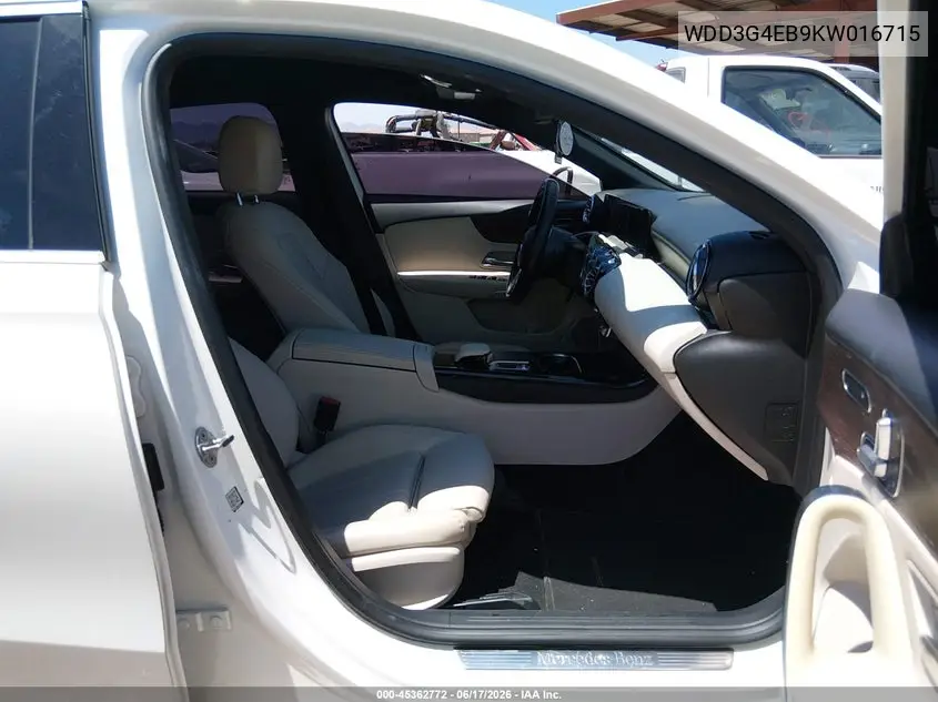 2019 Mercedes-Benz A 220 VIN: WDD3G4EB9KW016715 Lot: 45362772