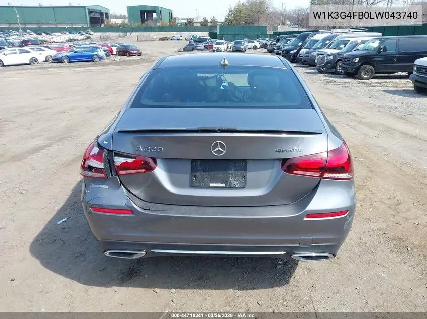 2020 Mercedes-Benz A 220 4Matic VIN: W1K3G4FB0LW043740 Lot: 44718341