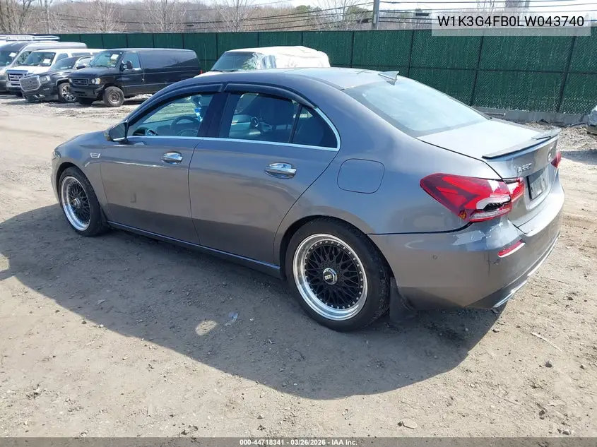2020 Mercedes-Benz A 220 4Matic VIN: W1K3G4FB0LW043740 Lot: 44718341