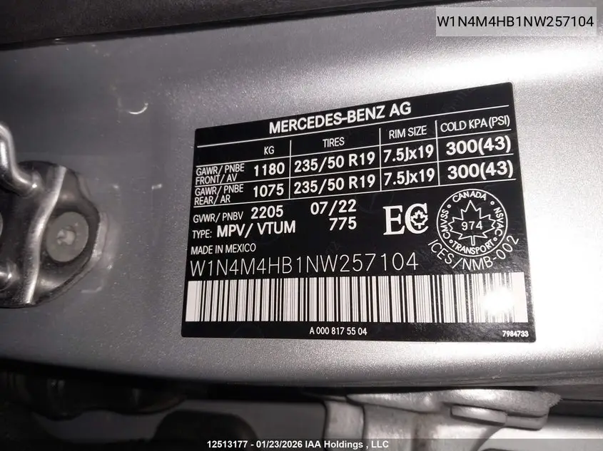 2022 Mercedes-Benz Glb 250 4Matic VIN: W1N4M4HB1NW257104 Lot: 12513177