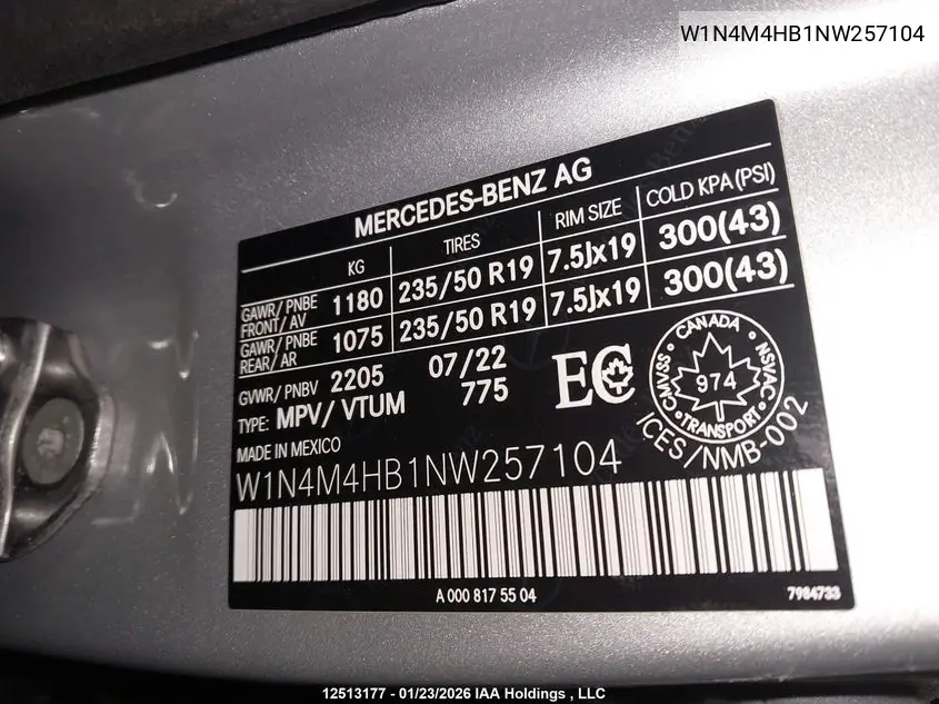 2022 Mercedes-Benz Glb 250 4Matic VIN: W1N4M4HB1NW257104 Lot: 12513177