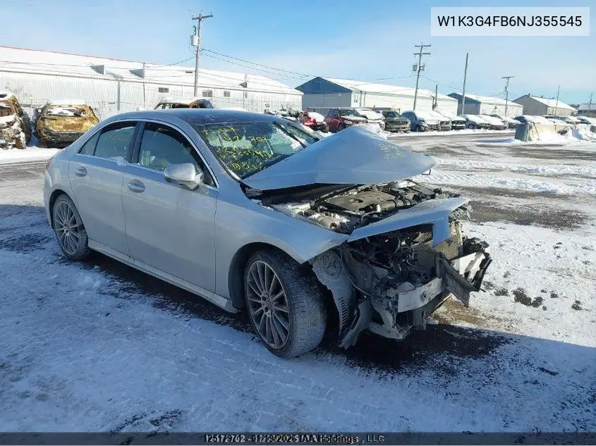 2022 Mercedes-Benz A 220 4Mtic VIN: W1K3G4FB6NJ355545 Lot: 12517971