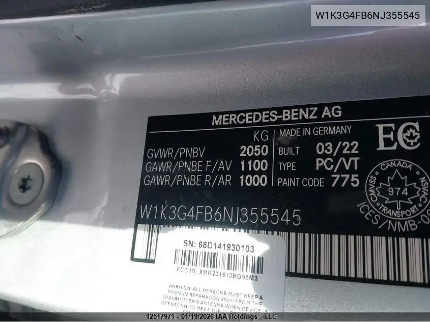 2022 Mercedes-Benz A 220 4Mtic VIN: W1K3G4FB6NJ355545 Lot: 12517971