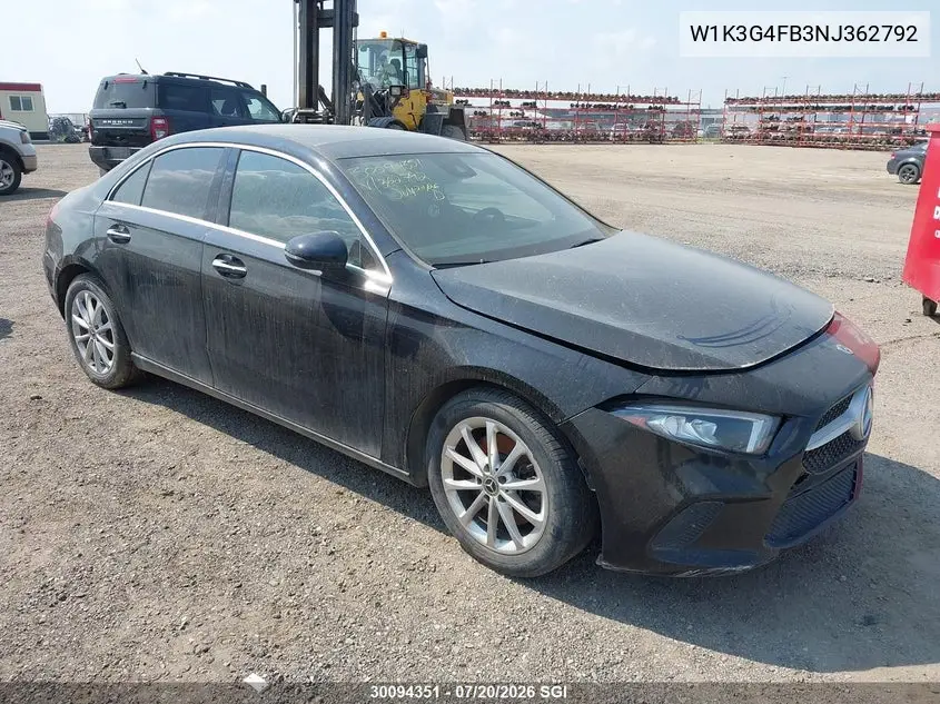 2022 Mercedes-Benz A 220 4Matic VIN: W1K3G4FB3NJ362792 Lot: 30094351