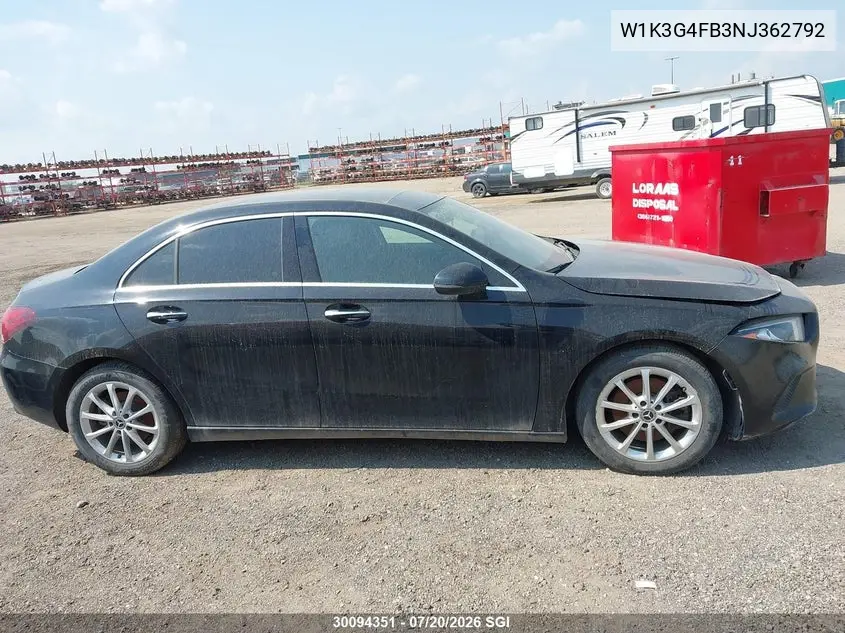 2022 Mercedes-Benz A 220 4Matic VIN: W1K3G4FB3NJ362792 Lot: 30094351