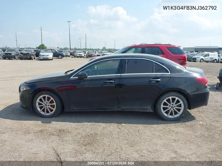 2022 Mercedes-Benz A 220 4Matic VIN: W1K3G4FB3NJ362792 Lot: 30094351