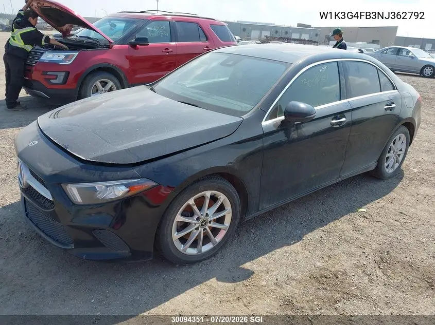 2022 Mercedes-Benz A 220 4Matic VIN: W1K3G4FB3NJ362792 Lot: 30094351