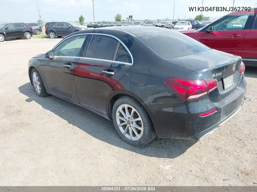 2022 Mercedes-Benz A 220 4Matic VIN: W1K3G4FB3NJ362792 Lot: 30094351