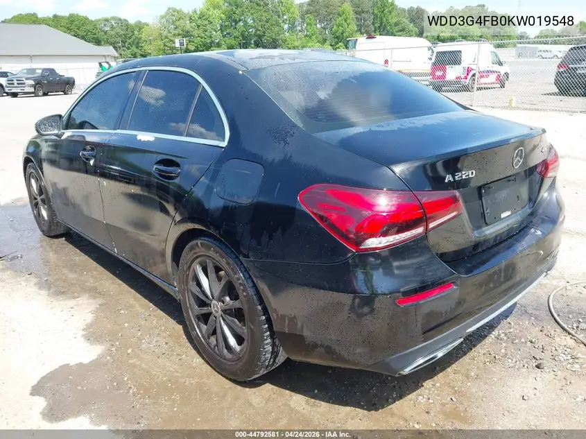 2019 Mercedes-Benz A 220 4Matic VIN: WDD3G4FB0KW019548 Lot: 44792581