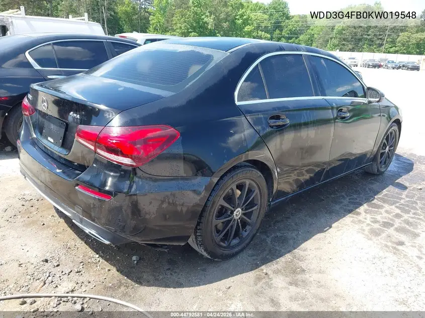 2019 Mercedes-Benz A 220 4Matic VIN: WDD3G4FB0KW019548 Lot: 44792581