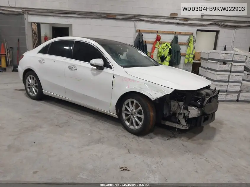 2019 Mercedes-Benz A 220 4Matic VIN: WDD3G4FB9KW022903 Lot: 44909703