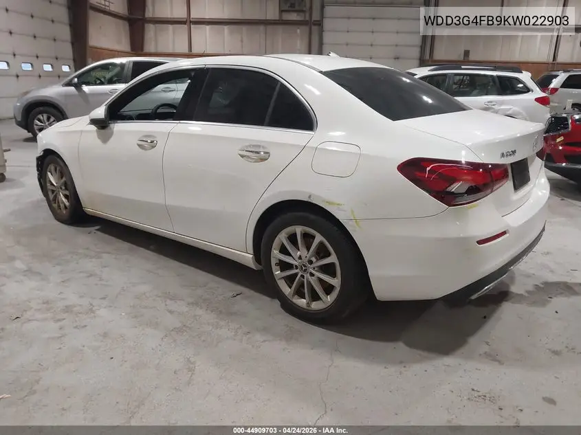 2019 Mercedes-Benz A 220 4Matic VIN: WDD3G4FB9KW022903 Lot: 44909703