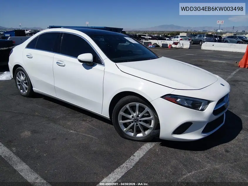 2019 Mercedes-Benz A 220 VIN: WDD3G4EB6KW003498 Lot: 45002001