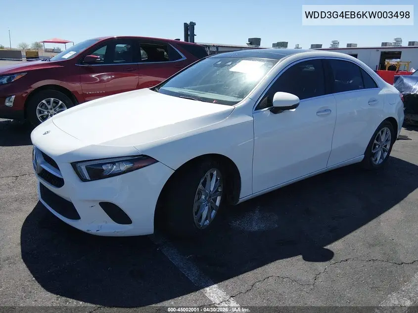 2019 Mercedes-Benz A 220 VIN: WDD3G4EB6KW003498 Lot: 45002001