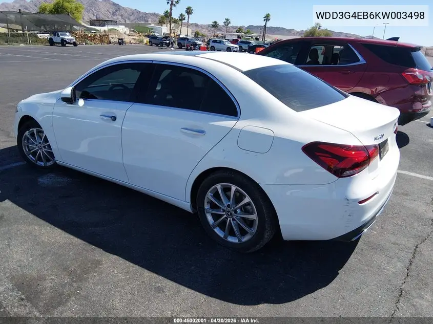 2019 Mercedes-Benz A 220 VIN: WDD3G4EB6KW003498 Lot: 45002001