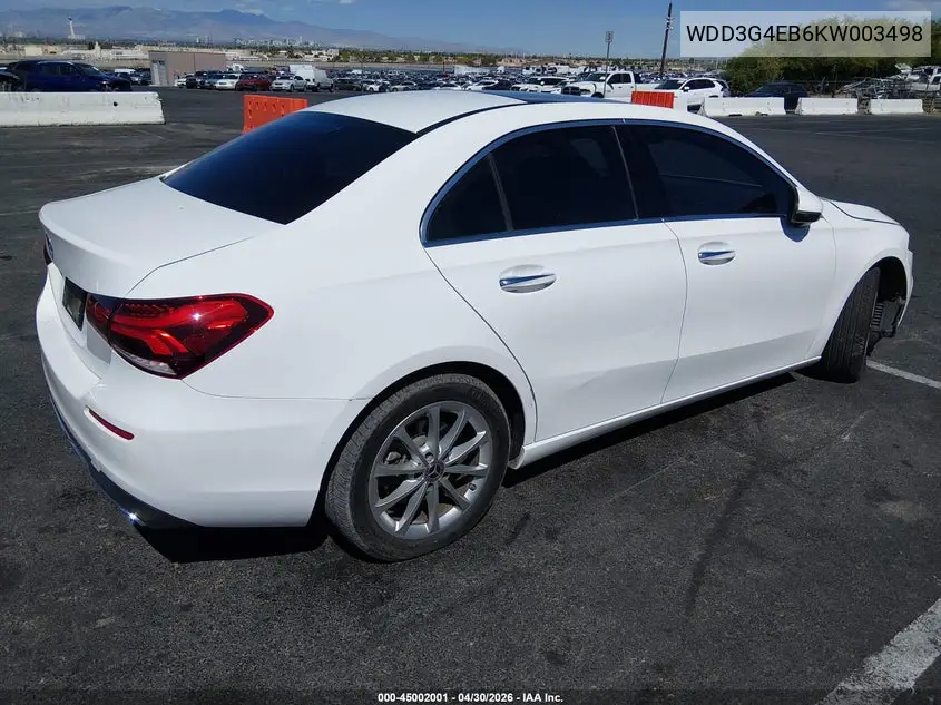 2019 Mercedes-Benz A 220 VIN: WDD3G4EB6KW003498 Lot: 45002001