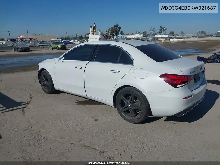 2019 Mercedes-Benz A 220 VIN: WDD3G4EB0KW021687 Lot: 45027448