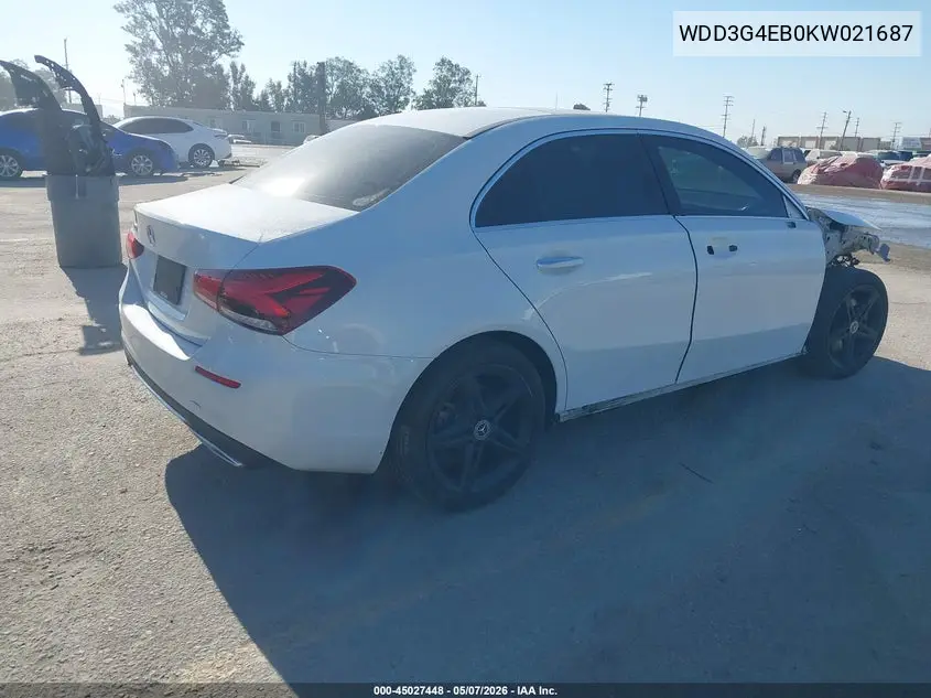 2019 Mercedes-Benz A 220 VIN: WDD3G4EB0KW021687 Lot: 45027448