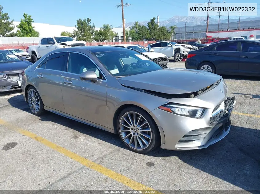 2019 Mercedes-Benz A 220 VIN: WDD3G4EB1KW022332 Lot: 45042009