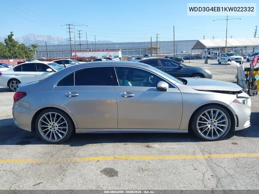 2019 Mercedes-Benz A 220 VIN: WDD3G4EB1KW022332 Lot: 45042009