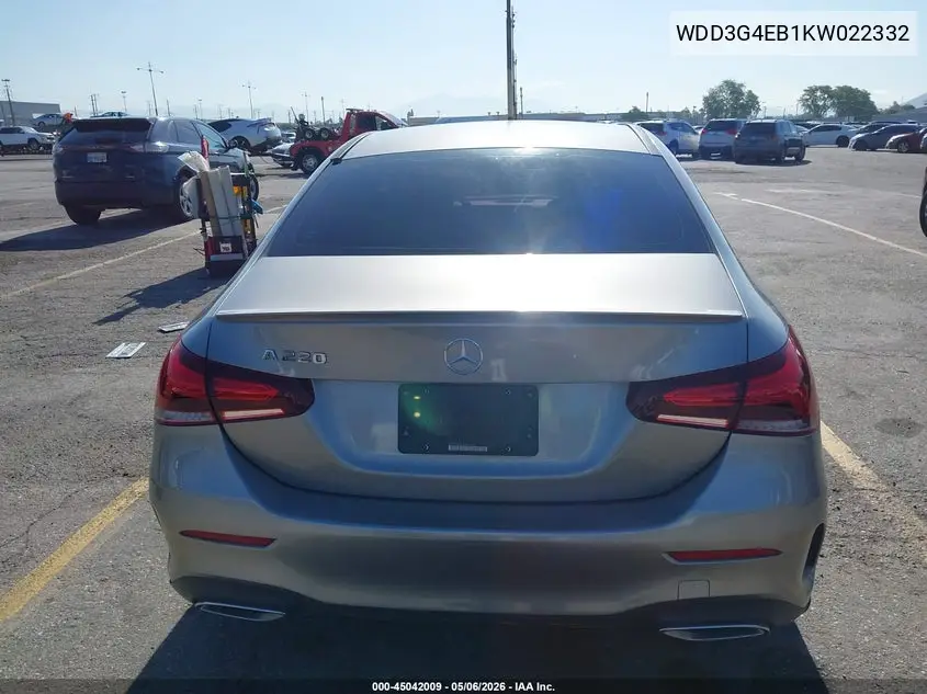 2019 Mercedes-Benz A 220 VIN: WDD3G4EB1KW022332 Lot: 45042009