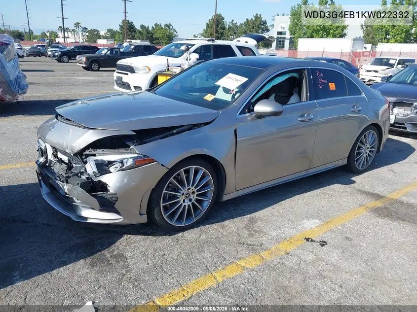 2019 Mercedes-Benz A 220 VIN: WDD3G4EB1KW022332 Lot: 45042009