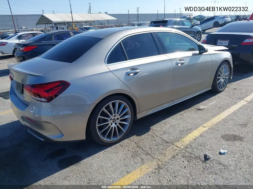 2019 Mercedes-Benz A 220 VIN: WDD3G4EB1KW022332 Lot: 45042009