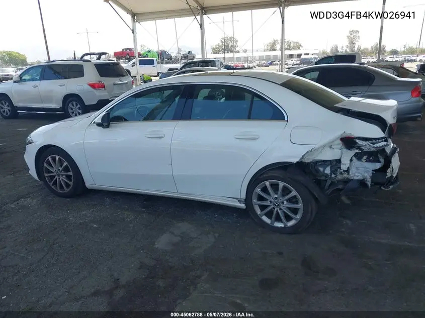 2019 Mercedes-Benz A 220 4Matic VIN: WDD3G4FB4KW026941 Lot: 45062788