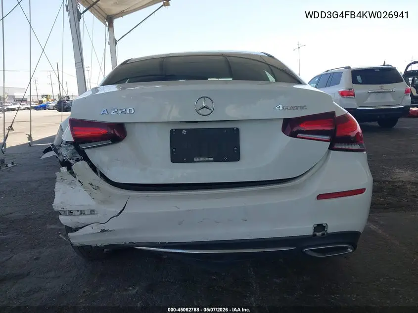 2019 Mercedes-Benz A 220 4Matic VIN: WDD3G4FB4KW026941 Lot: 45062788