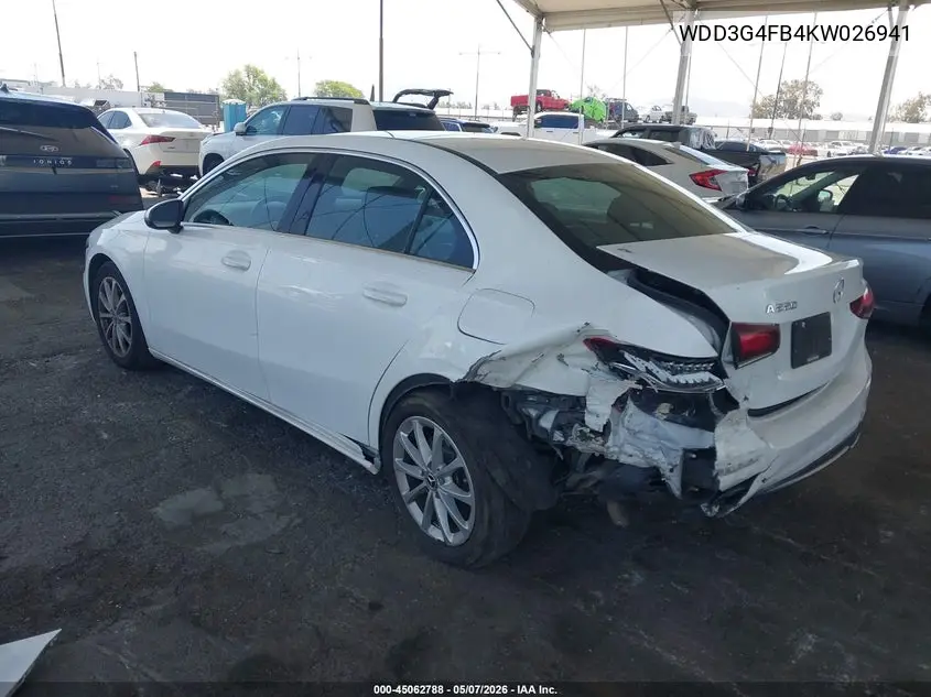 2019 Mercedes-Benz A 220 4Matic VIN: WDD3G4FB4KW026941 Lot: 45062788