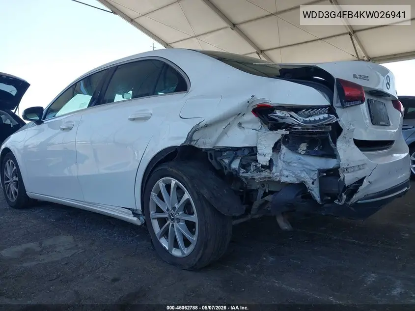 2019 Mercedes-Benz A 220 4Matic VIN: WDD3G4FB4KW026941 Lot: 45062788