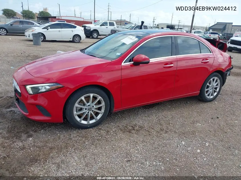 2019 Mercedes-Benz A 220 VIN: WDD3G4EB9KW024412 Lot: 45156633