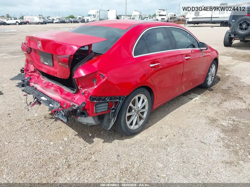 2019 Mercedes-Benz A 220 VIN: WDD3G4EB9KW024412 Lot: 45156633