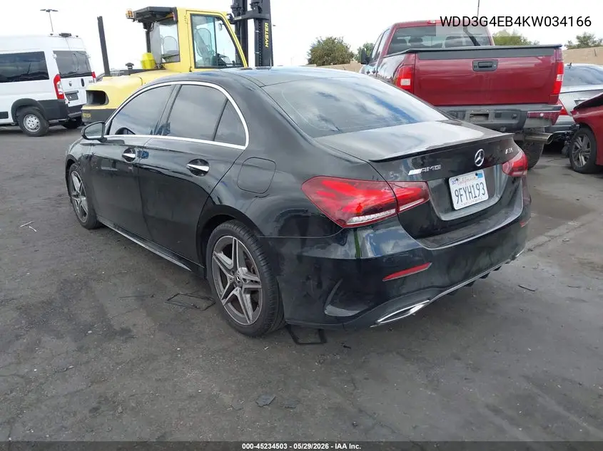 2019 Mercedes-Benz A 220 VIN: WDD3G4EB4KW034166 Lot: 45234503