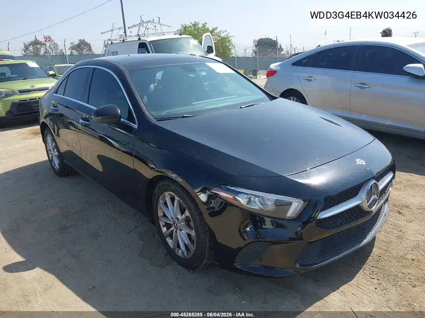 2019 Mercedes-Benz A 220 VIN: WDD3G4EB4KW034426 Lot: 45265285